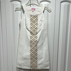 Lilly Pulitzer Women’s White and Gold Dress- Size 00